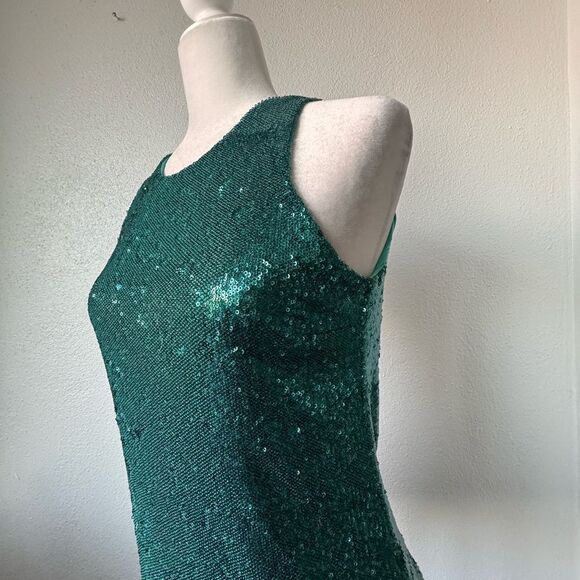 Imperial Green Sequin Tank Top Dressy Lined Party SZ S - Picture 3 of 13